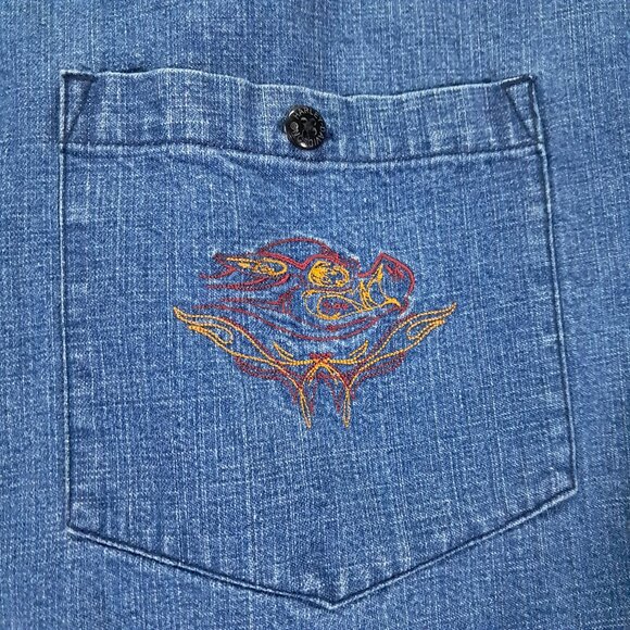 Vintage Harley Davidson Denim Shirt Men XXL 2XL Blue 100% Cotton Embroidered - Picture 4 of 14